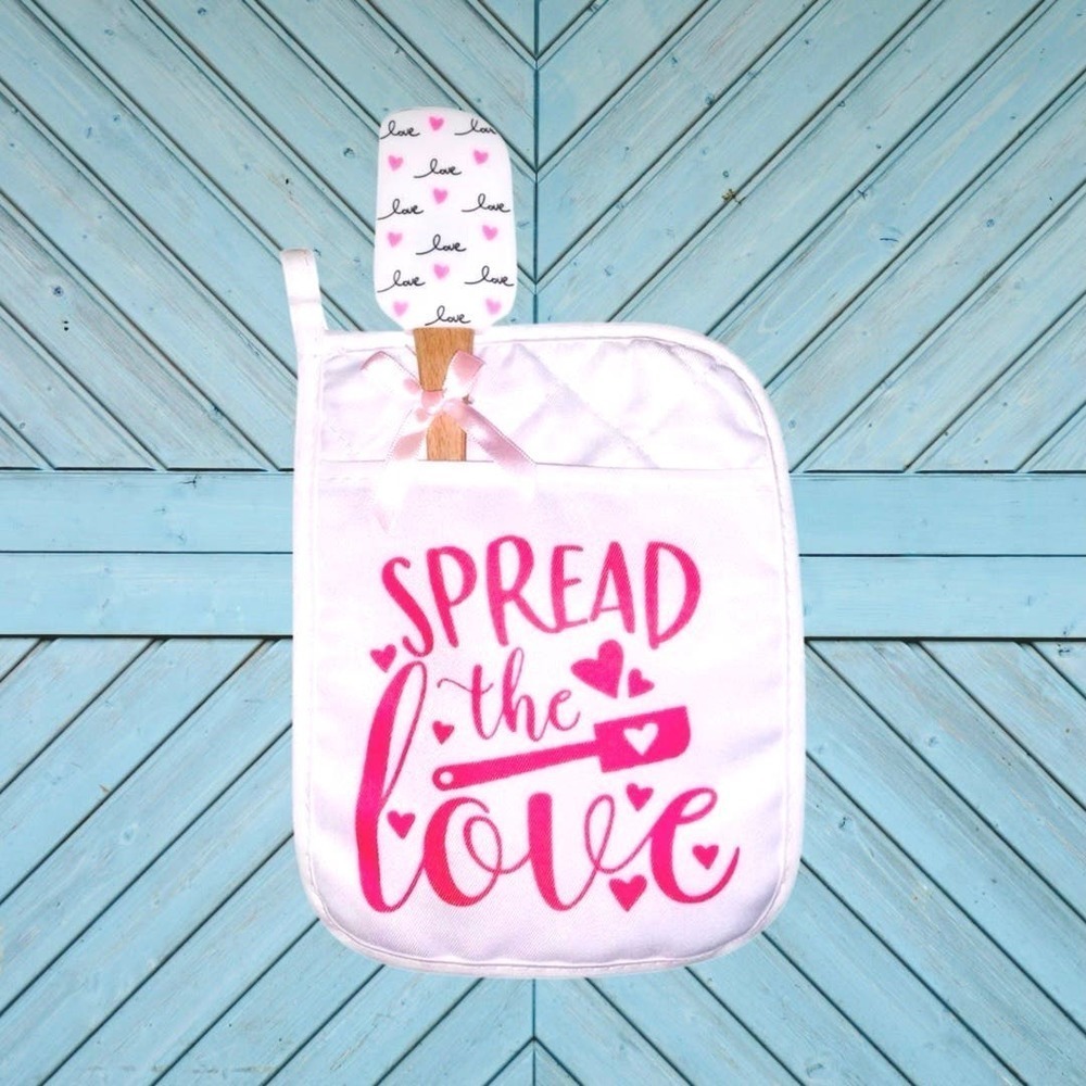 Pink Valentine's Day Oven Mitt and Spatula Bundle Spread the Love